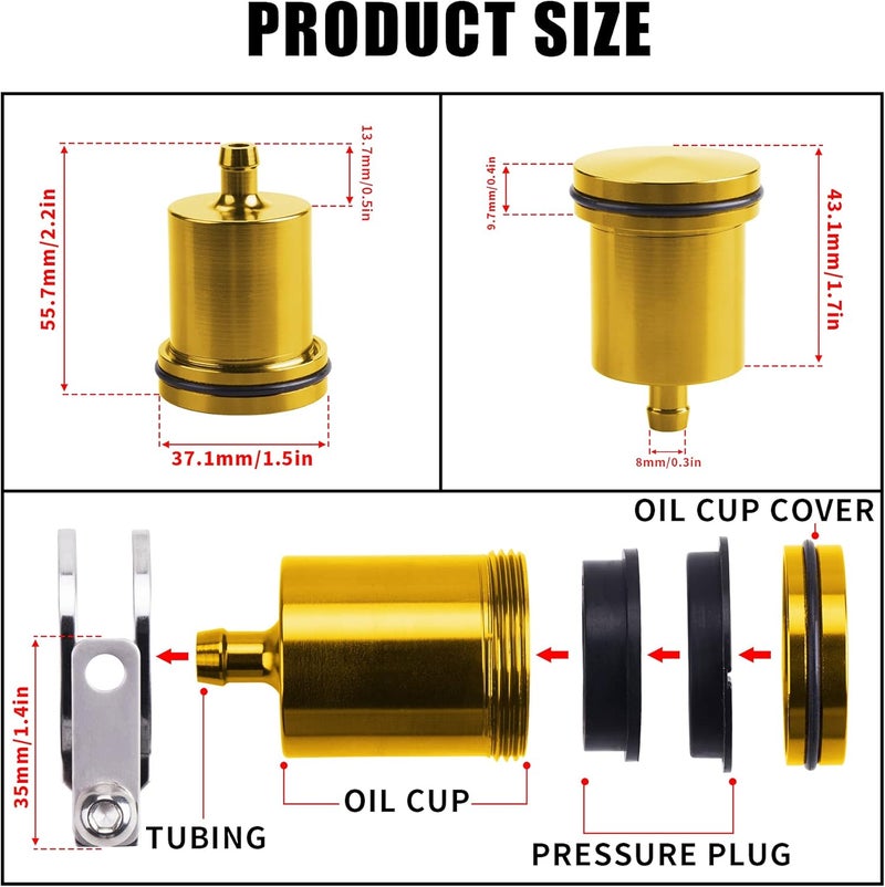 MRELC Universal Motorcycle Aluminum Brake Fluid Reservoir Oil Cup Fit For Yamaha Kawasaki Honda Suzuki BMW and more (Gold) - Image 4